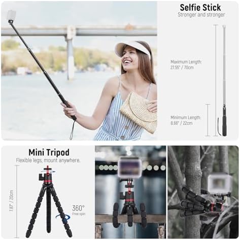 50 in 1 Action 5 Kit di Accessori per Fotocamere Compatibile con GoPro Hero 13 12 11 DJI OSMO 4 3 2 Insta360 X4 X3 SJCAM AKASO VicTsing APEMAN Campark Sony DV,Supporto Palo per Fotocamera GP-10