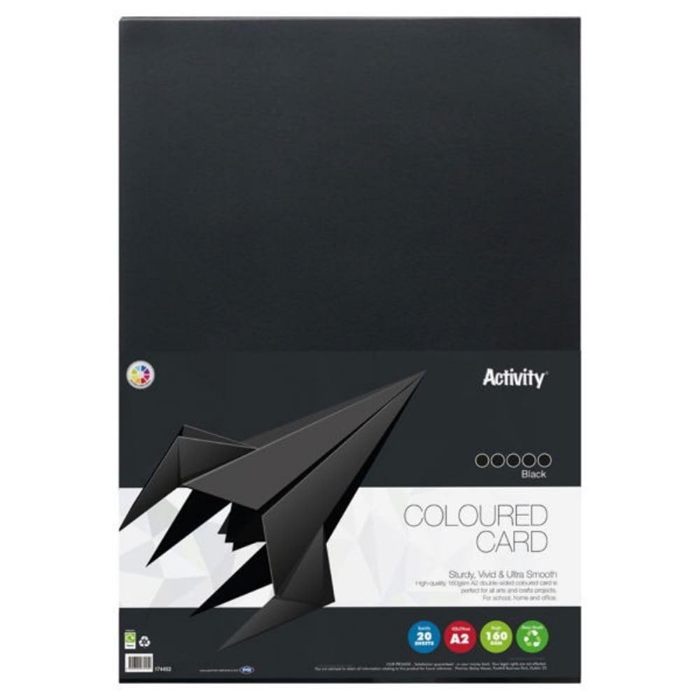 Premier Stationery A2 Black Card (160gsm)- Pack of 20, Double-sided. Perfect for kids art & craft card making activities, DIY Crafts, Scrapbooking and much more.