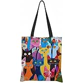 Cat Tote Bag for Women – Reusable Canvas Shopping Bag with Cute Kitten Print – Lightweight & Eco-Friendly Gift for Cat Lovers