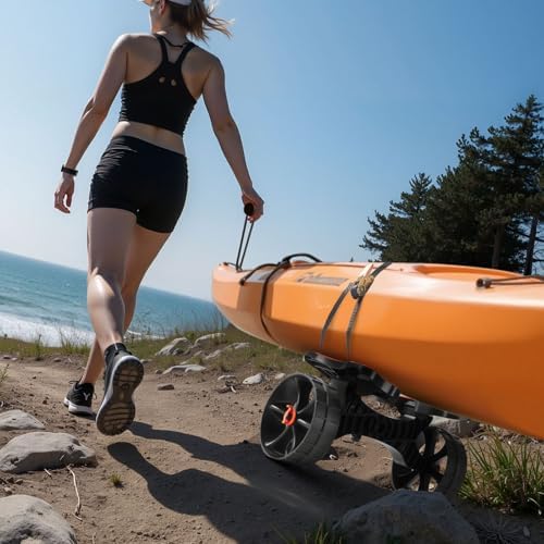 Carrello per Kayak, Carico di 136,1 kg, Carrello per Trasporto Tavole da Surf con Pneumatici in Gomma 25,4 cm e 1 Cinghia a Cricchetto, per Trasporto di Canoe, Paddleboard, Materassini
