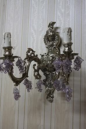 Candelabro de pared, lámpara de pared, latón antiguo barroco cristal