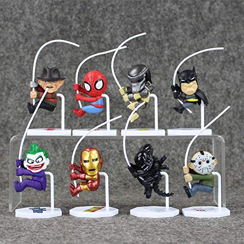 PAPWELL Set 8 Avengers Action Figures 2 inch Hot Toys DC Marvel Legends Spiderman Batman Iron Man Alien Joker Predator Figure Toy Christmas Halloween Collectibles Collectable Gift Collectible for Kids