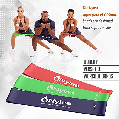 Nylea Resistance Exercise Workout Bands [Free Travel Bag] 12" Latex - Best for Training, Pilates, Powerlifting, Stretching, Physical Therapy, Yoga, Rehab and Home Fitness 3 Pack