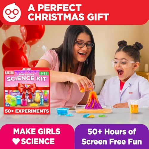 Doctor Jupiter Science Experiments Kit for Girls Ages 4+ | Birthday Gift for 4-5-6-7 Years Old Girls | STEM Toys | Chemistry Set | 50+ Experiments Starter Series