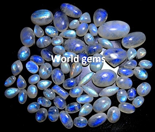 250 CT 100% NATURAL WHOLESALE LOT BLUE FIRE FLASHING RAINBOW MOONSTONE CALIBRATED MIX CABOCHON INDIA LOOSE GEMSTONE 12X18 TO 20X30 mm. - Thumbnail 2