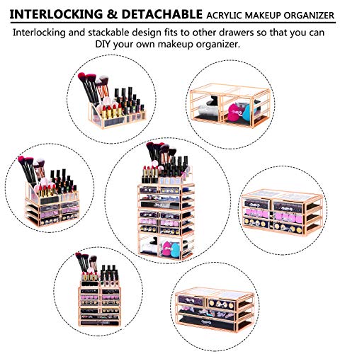 HBlife Makeup Organizer Acrylic Cosmetic Storage Drawers and Jewelry Display Box with 12 Drawers, 9.5" x 5.4" x 15.8", 4 Piece,Pink - Image 4