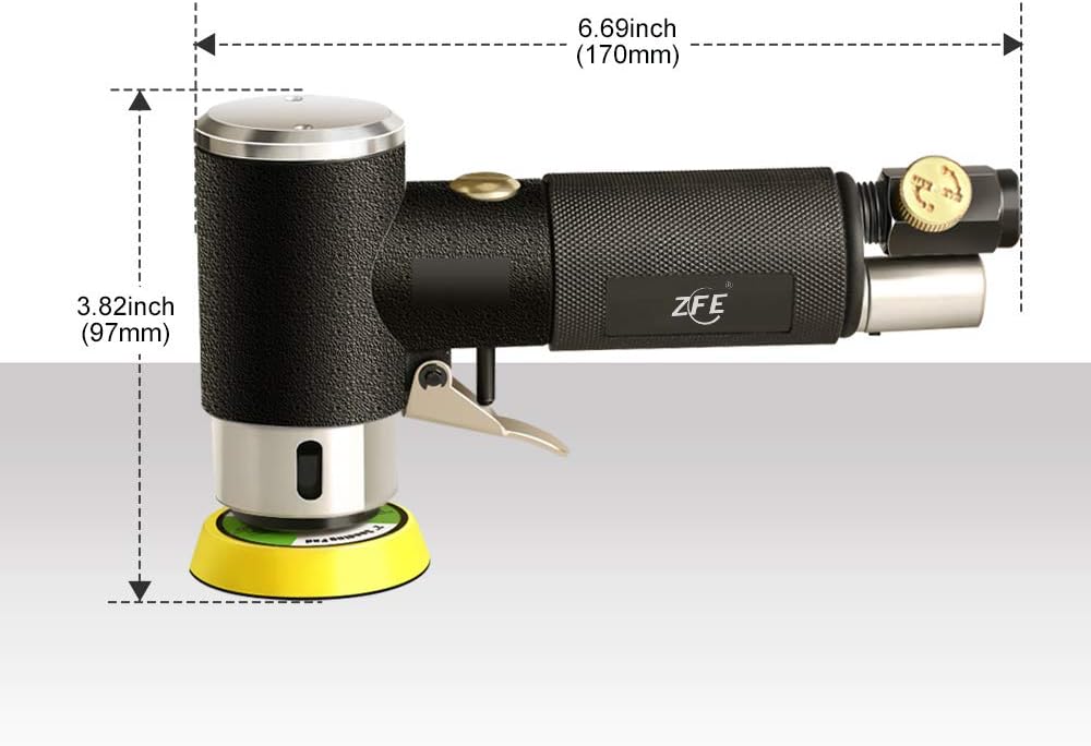 Mini Air Sander, ZFE 1/2/3 Inch Random Orbital Air Sander, Mini Pneumatic Sander for Auto Body Work, High Speed Air Powered Sanders & Polisher with 15 Polishing Pads Buffing Pads, 18 Sandpapers - - 