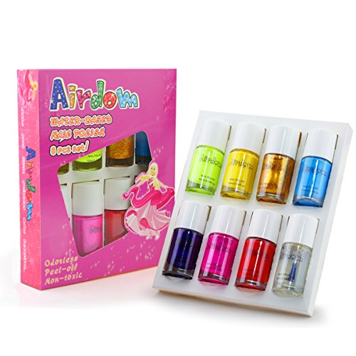 Nail Polish Kids Set Girl Toys Gifts- Airdom Water Based Nontoxic Low Odor Safe Natural Peel-Off Quick Dry Nail Varnish Art Best Gifts for Kids Girls Including 7 Bright Colors with 1 Top & Base Coat