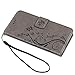 HTC One A9 Case Wallet, MOLLYCOOCLE PU Leather Wallet Embossed Florals Kickstand Magnetic Flip Case Card Holders & Hand Strap Case Cover for HTC One A9 -Gray
