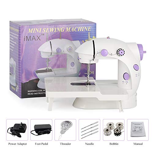 Mini Portable Sewing Machine with Extension Table Handheld Electric Sewing Machines Adjustable 2-Speed Sewing Machine for Kids Beginner and Home, Easy to Use, Purple