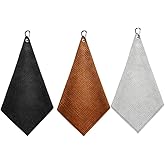 GUQIANLU 3Pcs Golf Towel Set with Carabiner Clip,11.8x11.8 Inch Absorbent Cleaning Towels for Golf Bag, Club and Ball Maintenance