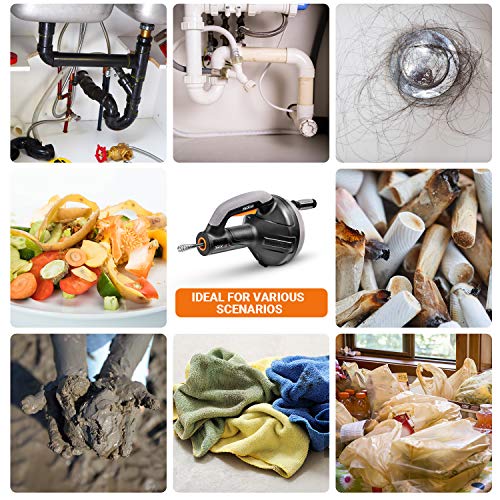 Drain Auger, TACKLIFE 25Ft Drum Auger with Drill Adapter, Use Manually