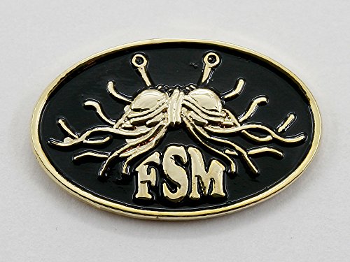 Oval Flying Spaghetti Monster Lapel Pin - gold and black finish