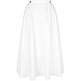 Seta T Women's Midi Skirt Elastic Waist A Line Casual Skirts Swing Long Summer Skirt with Pockets