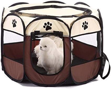 29"Dia Foldable Portable Dog/Cat/Rabbit/Puppy Pet Playpen Exercise Pen Kennel 600D Oxford Cloth for outdoor/indoor (L28" x W28" xH18",Brown)