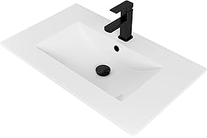 eclife 30" L x 18.3" W Bathroom Undermount Ceramic Sink Top W/One Hole, Rectangular Porcelain Sink Basin with Matte Black Faucet & Pop up-Drain, White