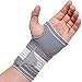 NEOtech Care (TM) Hand Palm Brace, Thumb Support, Band, Sleeve - Elastic & Breathable - Adjustable Compression Strap - Gray Color - Size S, M or L - Package contains 1 unit