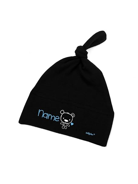 Striefchen® Schwarze Babymütze mit Zipfel als Geschenk zur Geburt mit Namen für Jungen