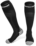 Compression Socks - Firm Knee High Graduated 20-30 mmHg - Foot Ankle Shin and Calf Support Sock - For Running Sports Travel & Recovery - Black/Medium