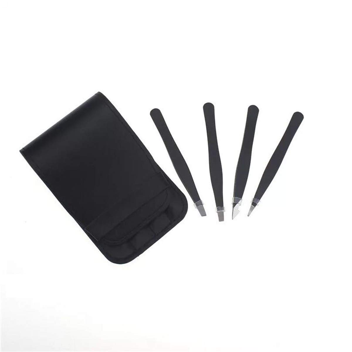 Trimming Shop Black 4pcs Eyebrow Tweezers Stainless Steel Ingrown