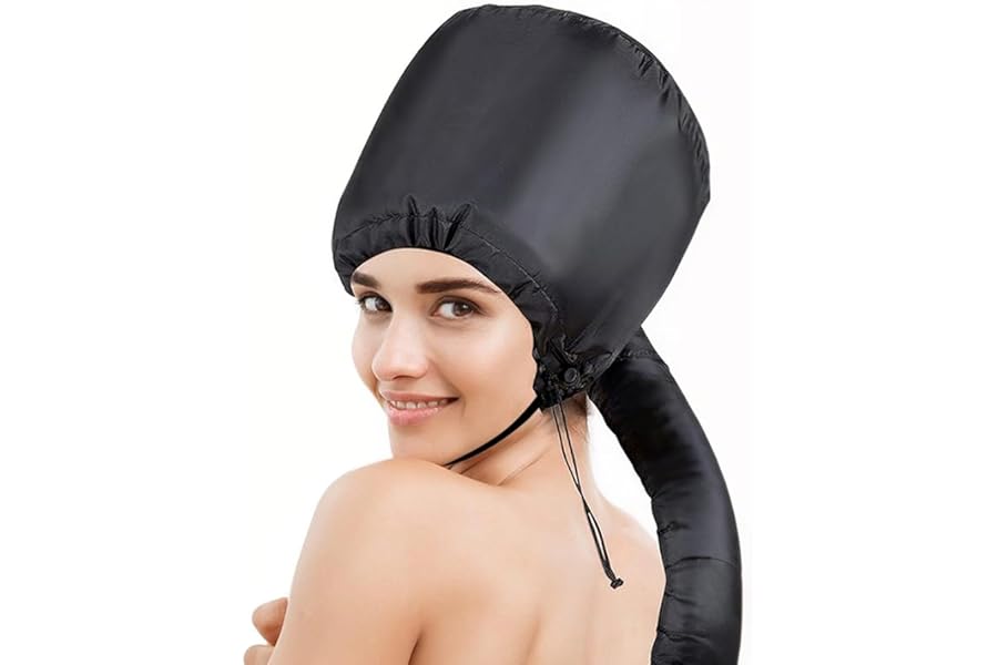 Hooded Hair Dryer Adjustable Large Bonnet Hair Dryer Attachment for Speeds Up Drying Time, Styling, Deep Conditioning (Black)