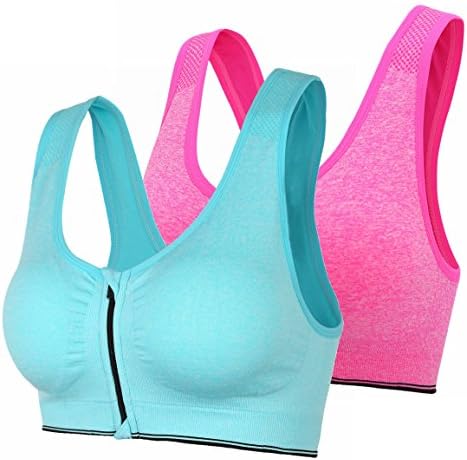 TINSINO Women's Zip Front Close Sports Bra Fitness Workout Yoga Bras Pack Of 2