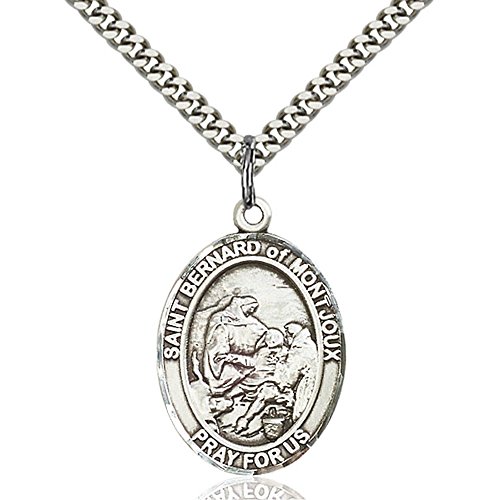 Sterling Silver St. Bernard of Montjoux Pendant 1 x 3/4 inches with Heavy Curb Chain