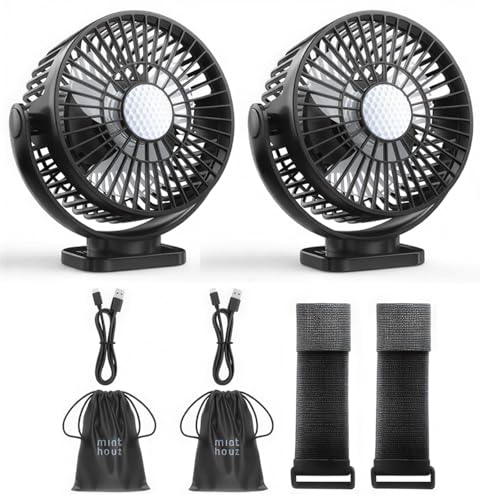 Minthouz Magnetic Fan with 12000 mAh Battery, USB Fan with 3 Speed Levels, Portable LED Table Fan, Suitable for Golf Cart, Cruise Ship, Travel, Camping, Pack of 2