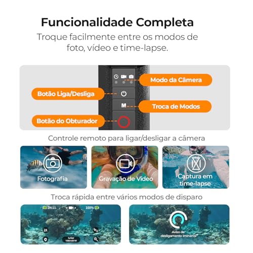 Bastão Flutuante Bluetooth com Controle Remoto Subaquático, Impermeável 15m, Carregamento Magnético, Compatível GoPro Hero 13/12/11/10/9/8, Punho Antiderrapante com Pulseira Anti-perda