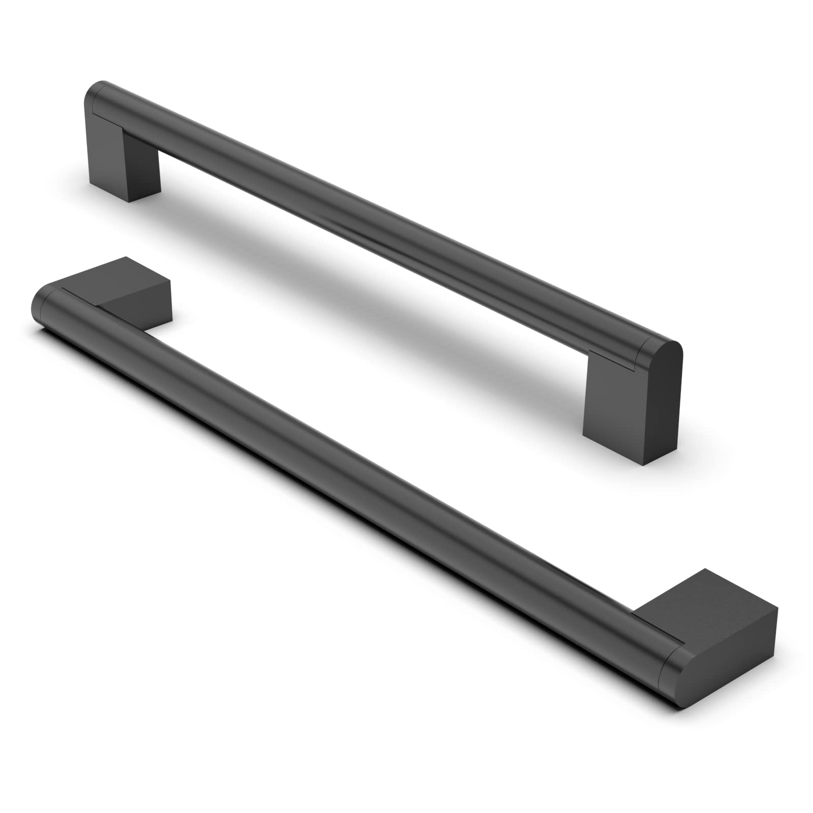 FURNIWARE 10 Pack Cabinet Pulls, Hardware Drawer Handles, Stainless Steel Kitchen Cabinet Door Handles Pull, Matt Black-224mm(8.8 Inch) Hole Center