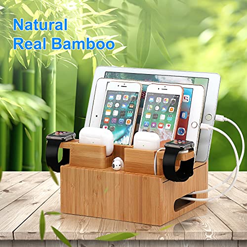 Bamboo Charging Station Organizer for Multiple Devices (Included 5 Port