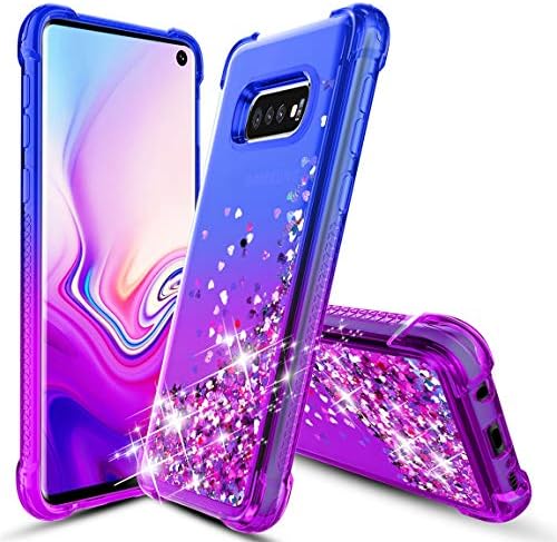 Samsung Galaxy S10E Case,Galaxy S10 E (2019) Case,Gradient Quicksand Floating Four Reinforced Corners TPU Bumper Cushion Protective Shockproof Phone Cover for Girls Women 5.8 Inch,Blue/Purple