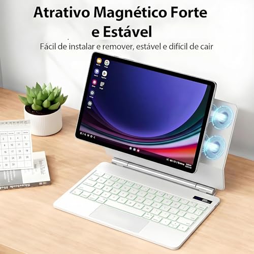 Capa com Teclado para Samsung Galaxy Tab S10 Lite/S10/S9 FE 10,9 Polegadas e S11/S9/S8/S7 11 Polegadas,Teclado Magnético Flutuante, Suporte Cantilever e Trackpad Multitoque Sem Fio (Branco)