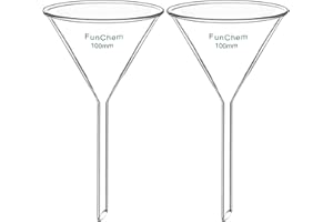 FunChem (2 Pack) Glass Funnel Short Stem Borosilicate Glass Lab Filter Funnel, 100 mm Diameter and Stem Length