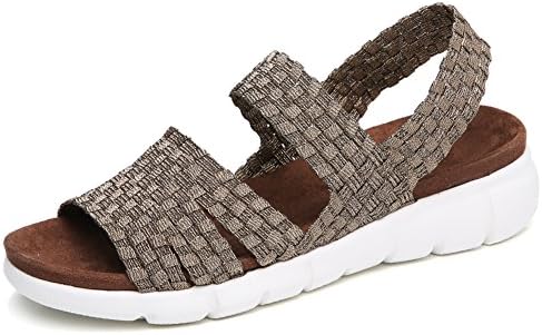 YKH YKH-YL802gutong39 Womens Open Toe Woven Flat Slingback Sandals Summer Slip On Stretchy Mary Jane Sandles Shoes Bronze 7.5 US