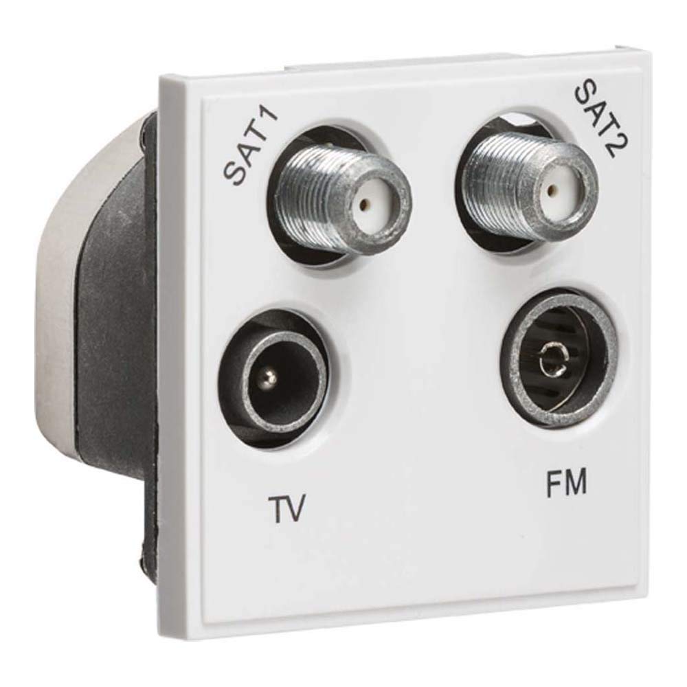 Knightsbridge NETQDWH Quadplexed SAT1/SAT2/TV/FM DAB Outlet Module, White, 50 mm x 50 mm