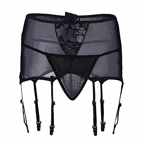 Mangotree Damen Strapsgürtel Strapsstrümpfe Reizvolle Hoch-tailliert Aushöhlen Spitze Strumpfbänder Semi Sheer Strapsen… – Bild 4