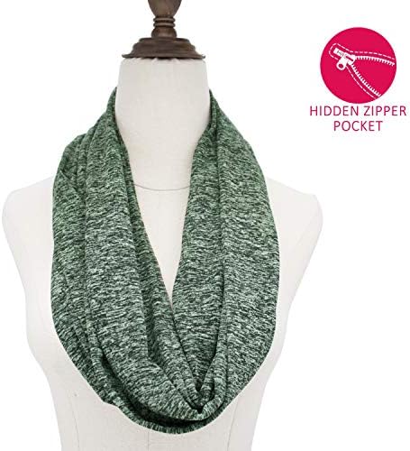 Scarf with Hidden Pocket for Women, Girls, Ladies, Travel Scarf Lightweight Wrap Infinity Scarves Striped with Zipper Pocket