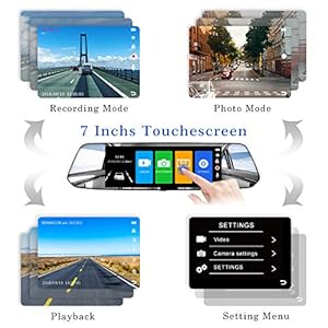 CHORTAU Dash cam auto Telecamera per Auto da 7 pollici Touchscreen Full HD 1080P, Telecamera Grandangolare Anteriore e Telecamera Posteriore impermeabile, con Sistema di Monitoraggio Inverso - immagine 3