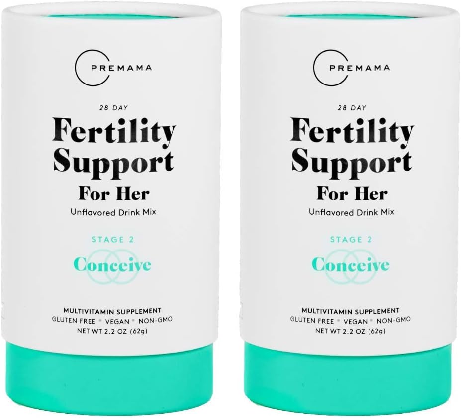 PREMAMA Fertility Supplement Drink Mix - Enriched with Myo-Inositol and Folic Acid To Support Your Healthy Natural Ovulation And Help Improve Your Egg Quality (28 Packets Unflavored - PACK OF TWO)