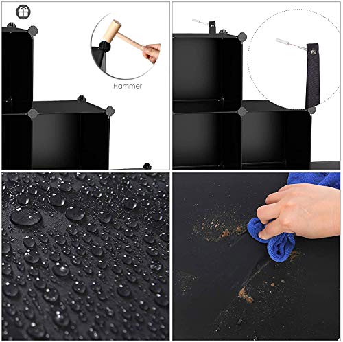 GuanJun Storage Organizer 6 Cubes,Modular Shelves, DIY Plastic Closet Cabinet,Storage Shelves for Bedroom, Living Room, Office, Black with Rubber Hammer (Black, 6 Cube)