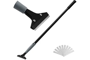 LUVENIA Heavy Duty 4-inch Razor Blade Floor Scraper, 45 Inch Long-Handle, Cleaning Glass Wall Scraper, with 10 Blades, Painting Stripping Tools, Tile, Floors, Walls
