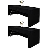 Wolkemer 2 Pack Open Back Fitted Tablecloth 4ft Rectangle (48x24 Inch), 3-Sided Vendor Table Cloth Washable Black Fabric Event Table Cover for Folding Tables, Craft Shows, Displays, Parties, Weddings
