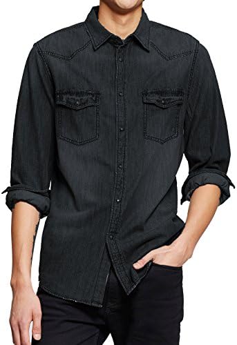 Mossimo Supply Co Men's Long Sleeve Washed Denim Button Collar Shirt Smoke Stone