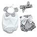 Baby Girls Halter Backless Bowknot Ruffle Romper and Shorts Outfits Set with Headband Black+White 70