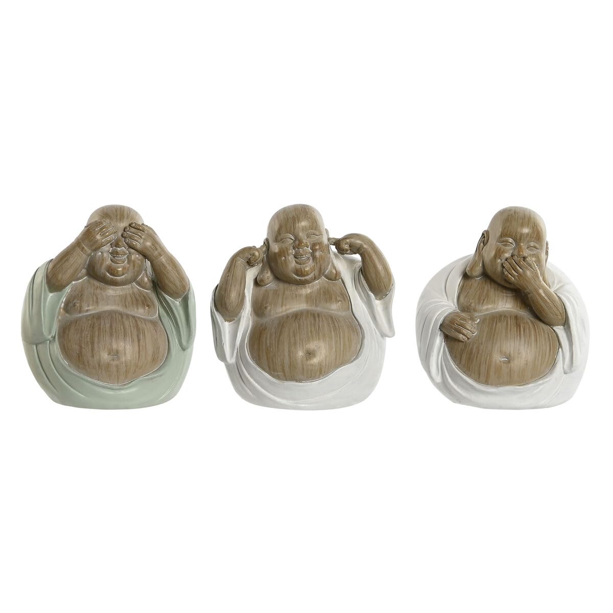 Home ESPRIT Decorative Figurine White Green Oriental Buddha 10 x 9 x 10.5 cm (3 Units)