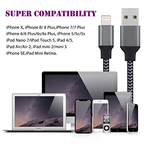 Lightning Cable, Sundix iPhone Charger 3Pack 3FT 6FT 10FT USB Cable Cord Compatible with iPhone X 8 8Plus 7 7Plus 6s 6sPlus 6 6Plus SE 5 5s 5c iPad iPod & More (Black)