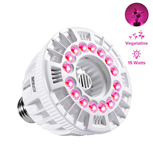 SANSI Full Spectrum LED Light Bulb, Ceramic Plant Light, Hydroponics, Indoor Farming, Greenhouses (15w, E26 Socket, 16 LED Chips)