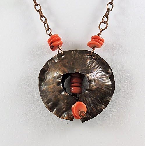 Fold Formed Copper Necklace with Bamboo Coral