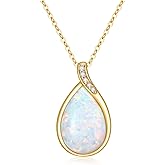 YDD 14k Solid Gold White Opal Necklace for Women Dainty Teardrop Pendant Opal with Genuine Diamond Necklace October Birthstone Pear-Shape Opal Jewelry Gifts for Her 16"-18"